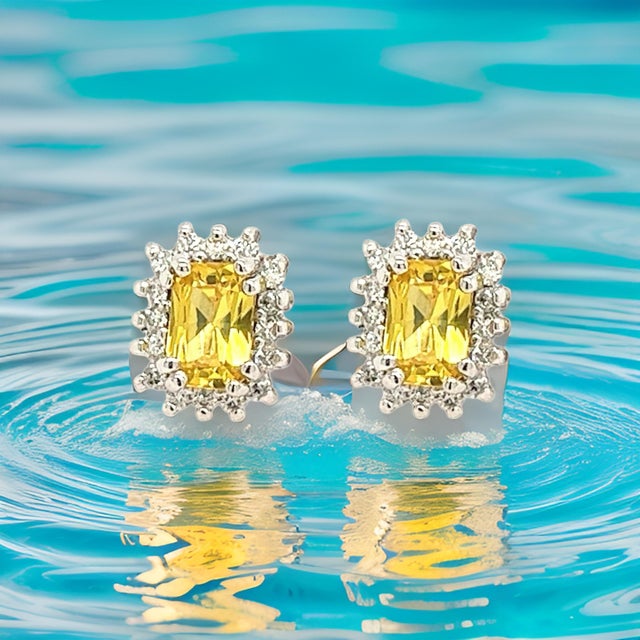 Natural Sapphire Diamond Stud Earrings 14k W Gold 1.71 TCW Certified For Sale - Image 9 of 17