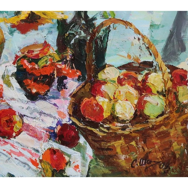 2000 - 2009 Ukrainian Still Life Painting: Flowers and Apples, Original Soviet Art 80-90 For Sale - Image 5 of 6