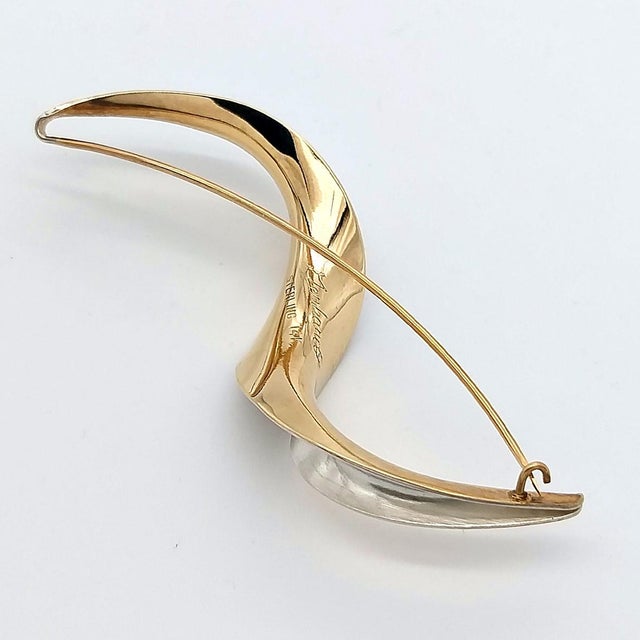 1990s 1990s Wave Pin, Modernist Silver & Gold Brooch, Gerhard Herbst Studio For Sale - Image 5 of 7