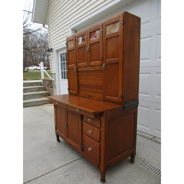 Early 20th Century Antique Sellers Hoosier With Slag Glass