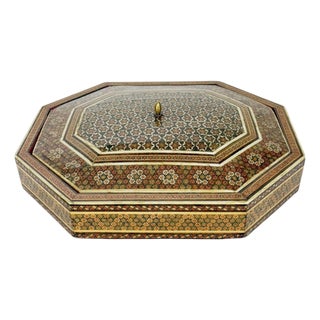 Large Vintage French Marquetry Wooden Box, 1970s For Sale