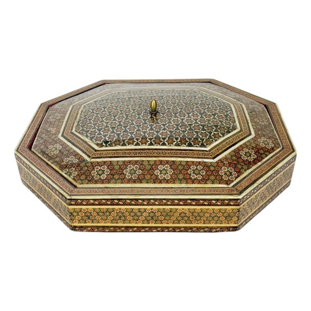 Large Vintage French Marquetry Wooden Box, 1970s For Sale