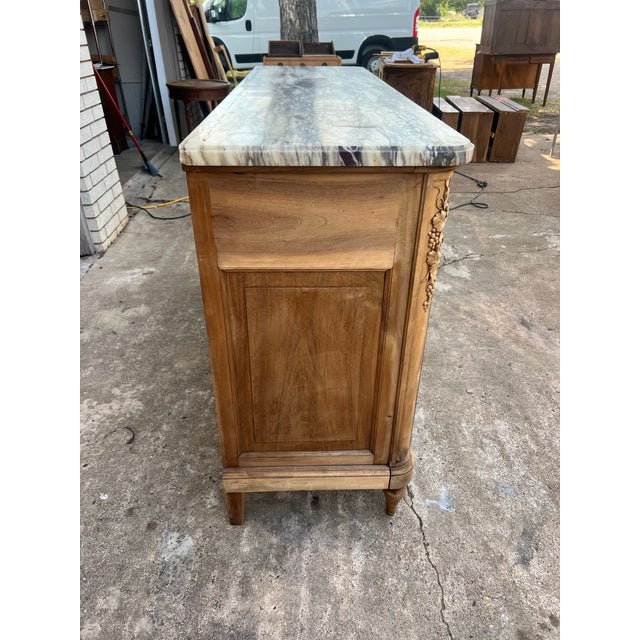 Wood French 19th Century Louis XVI Provincial Bleached Walnut Marble Top Sideboard For Sale - Image 7 of 12