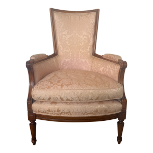 1950's French Bergere Damask Apricot Lounge Chair
