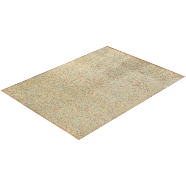 Ivory Eclectic Hand Knotted Area Rug, Ivory - 9' 10" x 14' 1" For Sale - Image 8 of 9