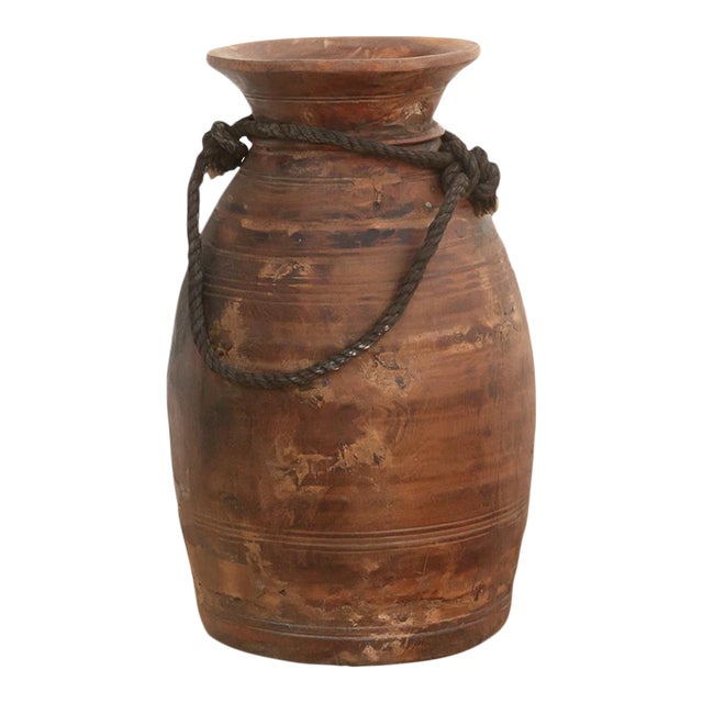 Antique Dark Wood Ghee Pot For Sale