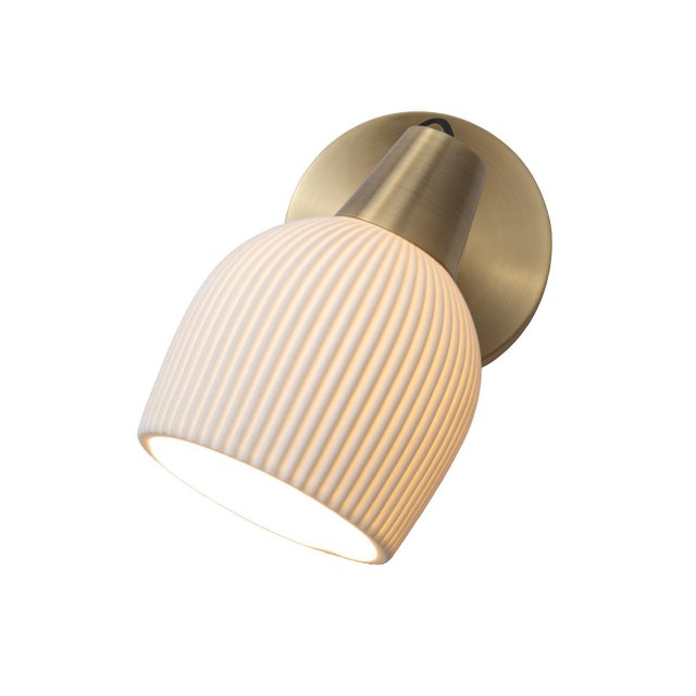 Petaluma Bone Porcelain Wall Sconce - Weathered Brass, Plug-In, Dimmer Switch For Sale - Image 4 of 11