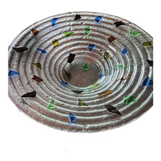 Vintage Murano Italy Fused Glass Centerpiece Bowl Huge 22" MCM Architectural Ves For Sale