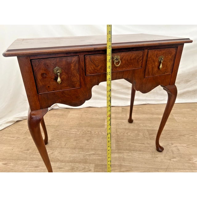 Brown 1950s Solid Walnut Petite Desk Vanity, Chippendale Style, Three Dovetail Drawers For Sale - Image 8 of 11
