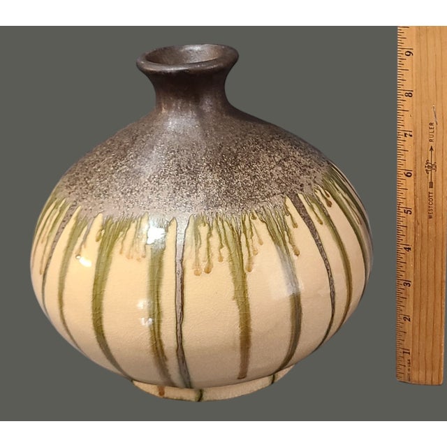 Vintage Mid-Century-Modern Studio Art Pottery Drip Glazed Earth Tone Vase For Sale - Image 4 of 6