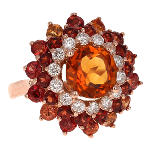 Sapphire Citrine Diamond Rose Gold Cocktail Ring, Size 7