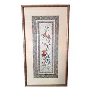 Vintage Framed Chinese Silk Embroidery Panel - Bird & Floral Motif