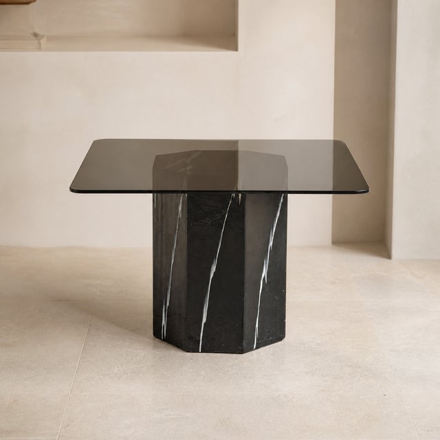 Postmodern Faux Marble Pedestal Side Table – Ceramic & Glass, 1980s, Mid-Century For Sale - Image 12 of 17
