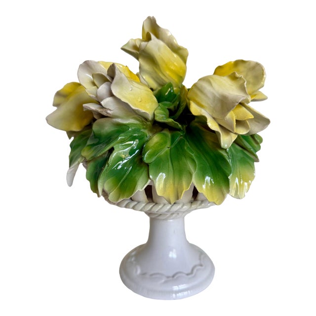 Vintage Italian Hand-Painted Yellow Tulip Majolica Bouquet Centerpiece For Sale