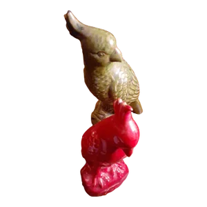 1990s Pair of Ceramic Parrot Figurines, Green & Red