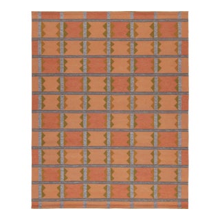 Rug & Kilim’s Scandinavian Style Kilim in Orange, Gray & Brown Geometric Pattern - 3x16 For Sale