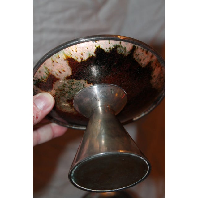 1930s Signed & Stamped Maison Bagues Enameled French Art Deco Candle Holders - Set of 3 For Sale - Image 12 of 13