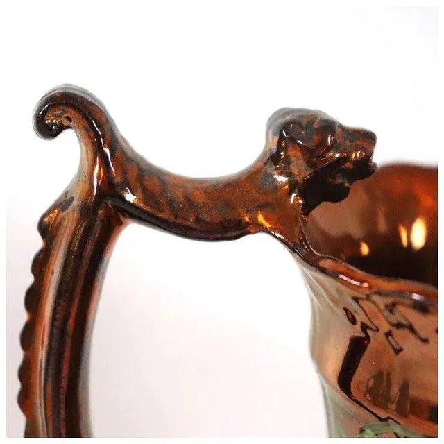 Victorian English Staffordshire Enamelled Copper Luster Dog-Handle Pitcher For Sale - Image 3 of 13