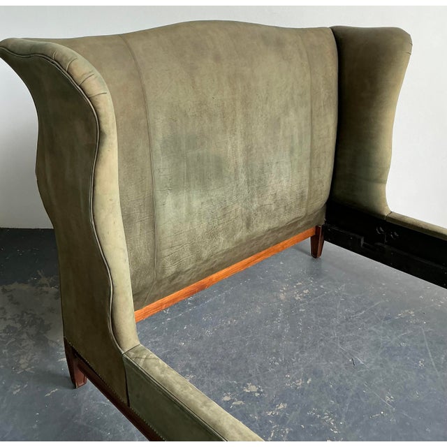 Vintage Ralph Lauren King Nubuck Suede Wing Back Bed For Sale - Image 9 of 12