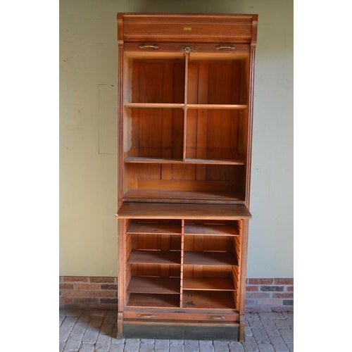 : 20th-century German oak filing cabinet, roller shutter cabinet, notary cabinet. The cabinet was made by: F. Soennecken...