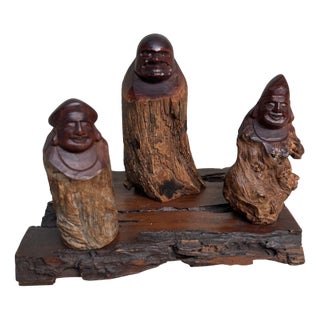 Japanese Wooden Ebisu, Daikokuten and Daruma Figure Group, 1950s For Sale