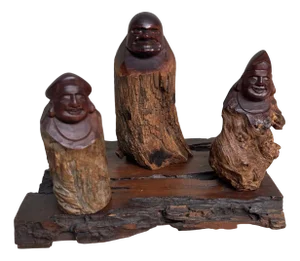 Japanese Wooden Ebisu, Daikokuten and Daruma Figure Group, 1950s