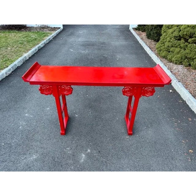 Japanese Fire Engine Red Asian Console Table For Sale - Image 3 of 13