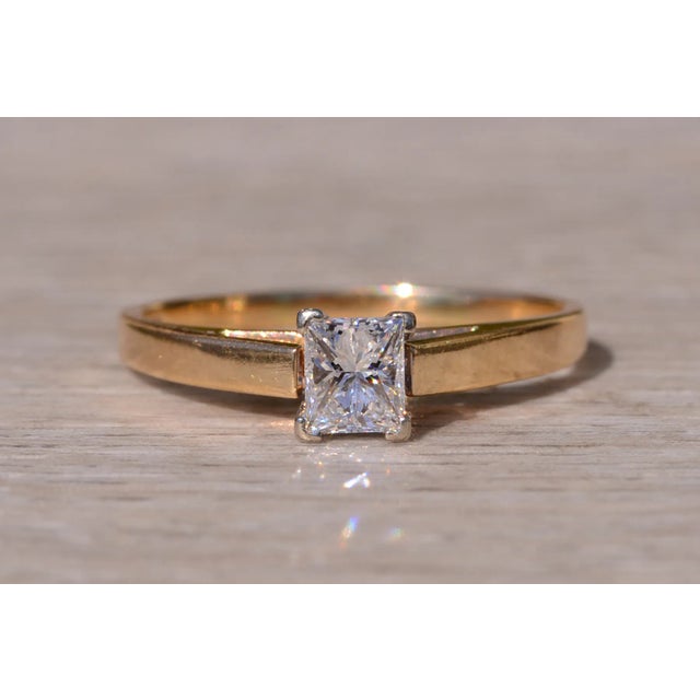 Gold The Mentone: Signed Yellow Gold Solitaire Engagement Ring with Princess Cut Natural Diamond For Sale - Image 8 of 10