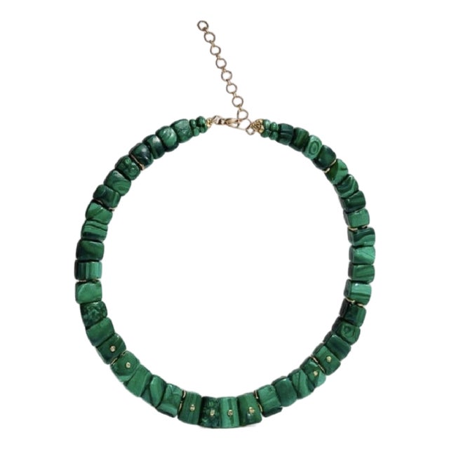 Mini Cleopatra Malachite Collar Necklace With Diamonds & 14k Gold For Sale