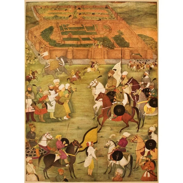 Goldenrod 1950 Said Khan, Taking of a Town, Gold-Leafed Parisian Offset Lithograph For Sale - Image 8 of 10