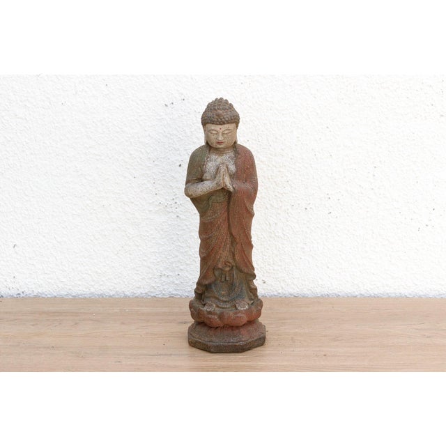 Asian Antique Petite Carved Wood Buddha on Lotus For Sale - Image 3 of 10