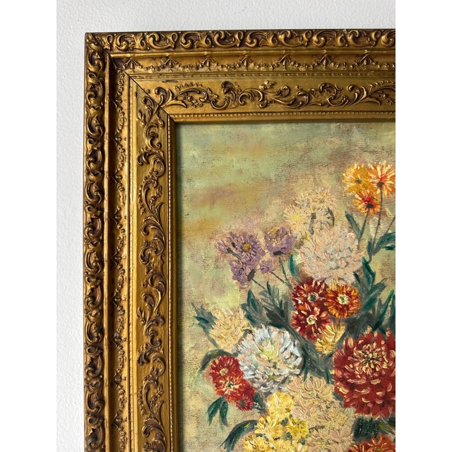 1970s 1970s Vintage Jeannette Floral Still Life Oil on Canvas Painting, Gilt Framed For Sale - Image 5 of 12