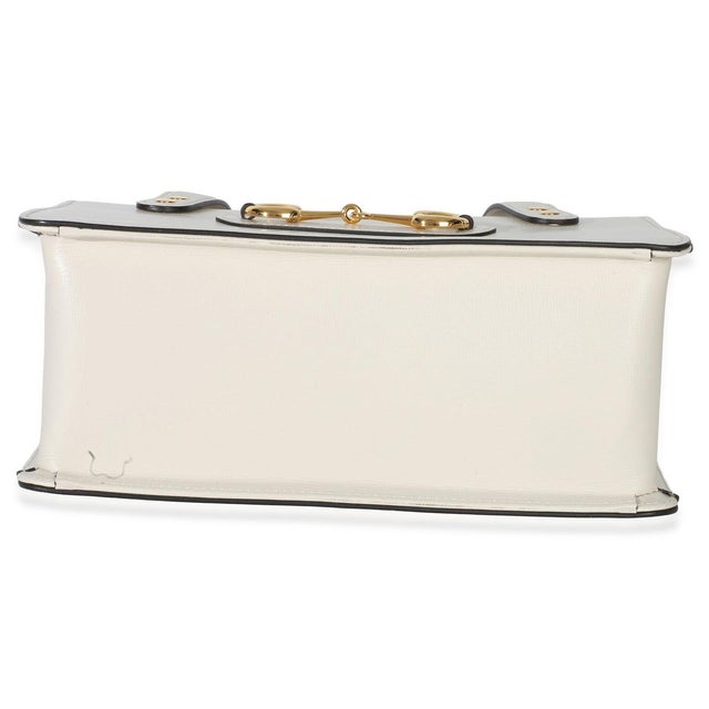 1950s Mystic White Calfskin Small Horsebit 1955 Foldover Top Handle Bag For Sale - Image 5 of 8