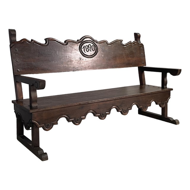 Italian Antique Wooden Bench, 1820s For Sale