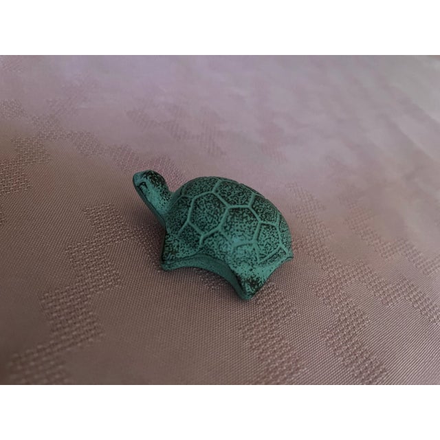 Asian 2000s Turquoise & Black Cast Iron Turtle Paper Weight For Sale - Image 3 of 10