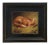 Folk Art Oil Painting Reproduction on Canvas of Fox's Meal in Distressed Black Solid Ash Frame For Sale