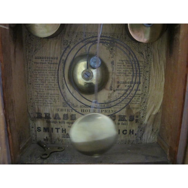 Antique Smith & Goodrich 30 Hour Steeple Mantel Clock With Hand Painted Old State House For Sale - Image 9 of 14