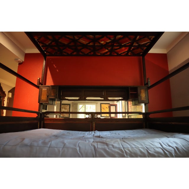 Ornate Hand Carved Chinese Canopy Wedding Bed With Mirrored Sideboard For Sale - Image 15 of 15