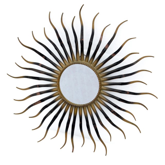 Mid-Century Modern Chaty Sunburst Brass & Gun Metal Wall Mirror French Mid-Century Modern, 1960s For Sale - Image 3 of 13