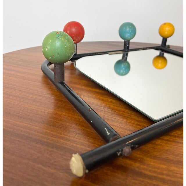 Mid-Century Modern Wall Coat Rack with Mirror by Roger Féraud, France, 1950s For Sale - Image 3 of 18