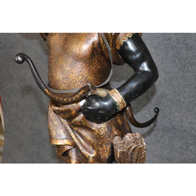 Brown Italian-Made Nubian Blackamoor Carved Wood Polychromed Figures on Pedestals For Sale - Image 8 of 14