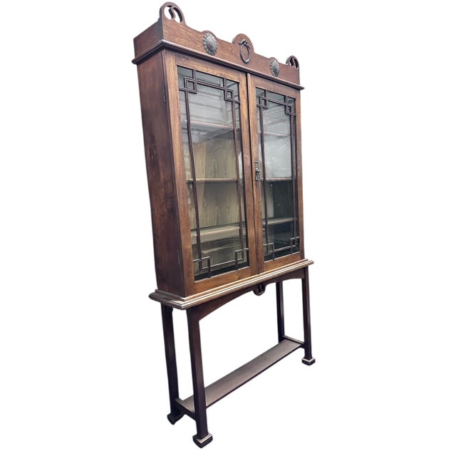 English 1900-1909 Edwardian William and Mary Chest on Legs China Hutch Cabinet Vitrine English European Antique Glass Doors Wood Display Vitrine For Sale - Image 3 of 18