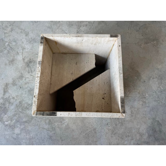 1980s Italian Postmodern Bullnose Beige Travertine Square Coffee Table by Stone International/ Sold For Sale - Image 12 of 12