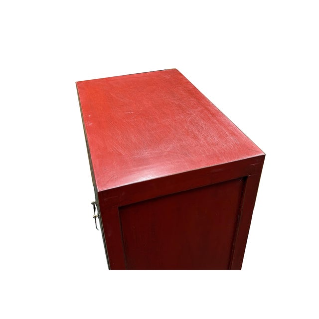Vintage Style Red Cabinet Gold Butterfly Motifs End Table Nightstand For Sale In San Francisco - Image 6 of 8
