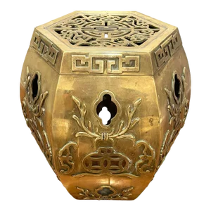 Vintage Brass Asian Hexagonal Garden Stool
