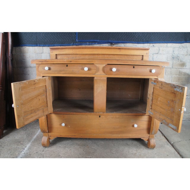 Antique Victorian American Empire Style Oak Buffet Server Sideboard Bar Back For Sale - Image 11 of 12