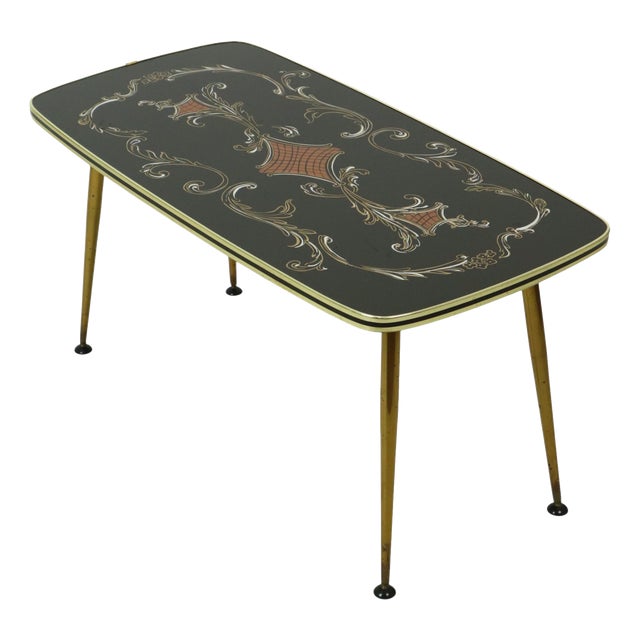 Vintage Rockabilly Glass Coffee Table with Conical Gold Legs, 1950s For Sale