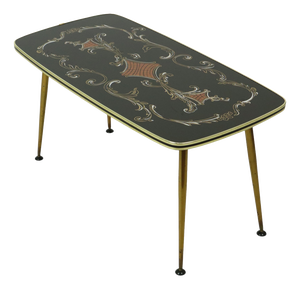 Vintage Rockabilly Glass Coffee Table with Conical Gold Legs, 1950s