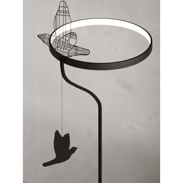 Contemporary Minimalist Led Floor Lamp Sculptural Geometric Art Object Steel and Textile For Sale - Image 3 of 12