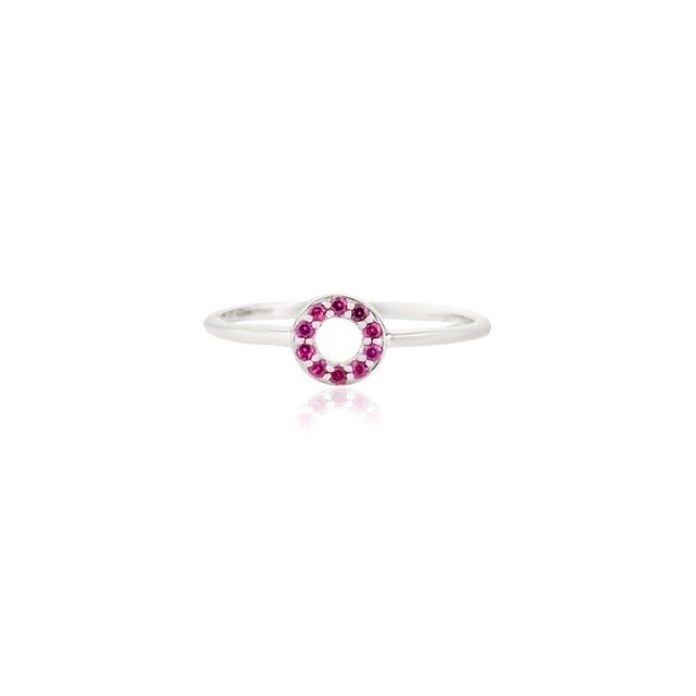 Minimalism Dainty Motif Circle Ring Size 6 With Ruby Birthstone For Sale - Image 3 of 11
